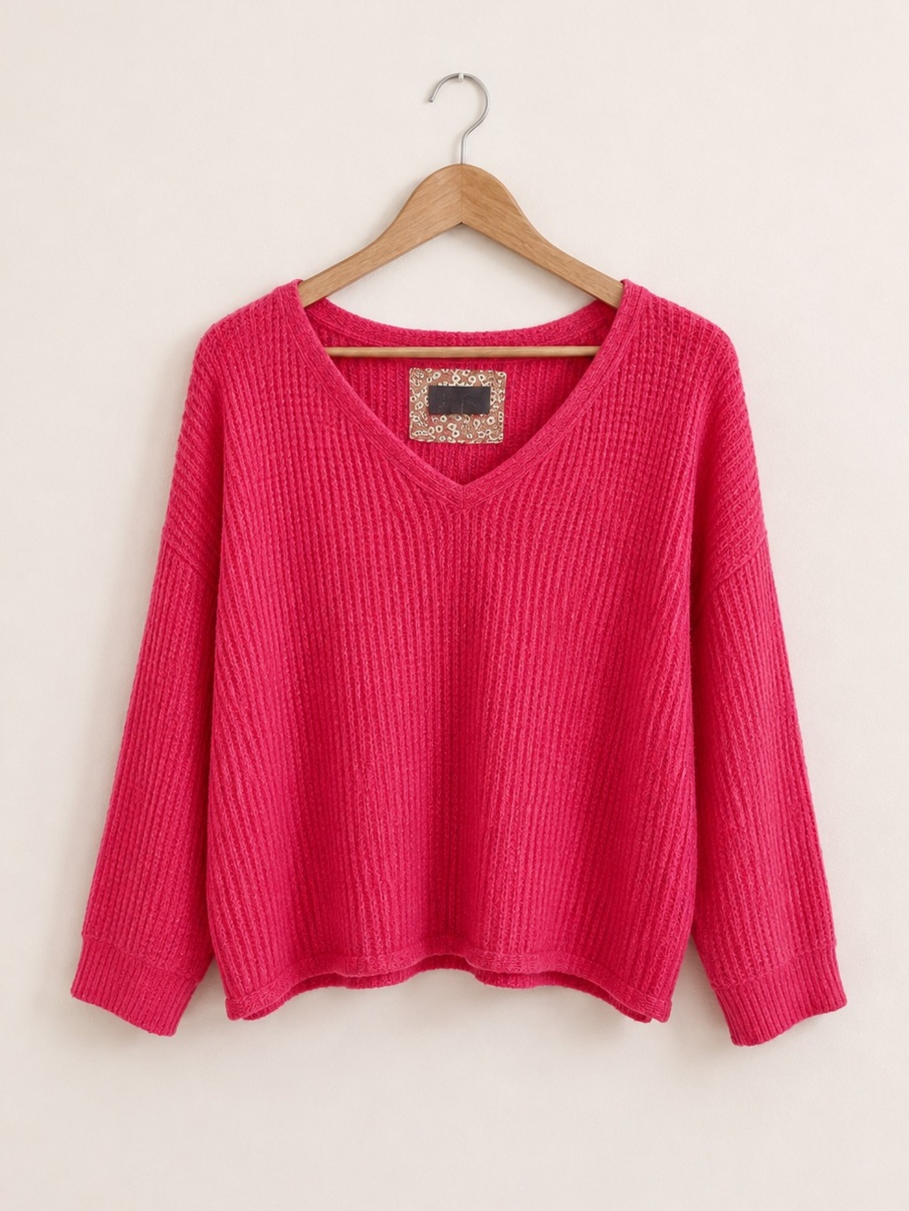 Anthropologie Cloud Fleece Waffle Knit V Neck Top Salmon Size Large